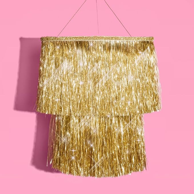 xo, Fetti Gold Fringe Tinsel Chandelier | 16" | Bachelorette Party Decorations, Birthday Photo Booth Supplies, New Years Eve Decor, HBD
