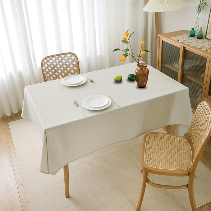 NLMUVW Linen Tablecloth for Rectangle Tables 108 Inch Linen Textured Table Cloth 6 FT Water Resistant Farmhouse Table Cover for Kitchen Dining Party, 54 x 108 Inch