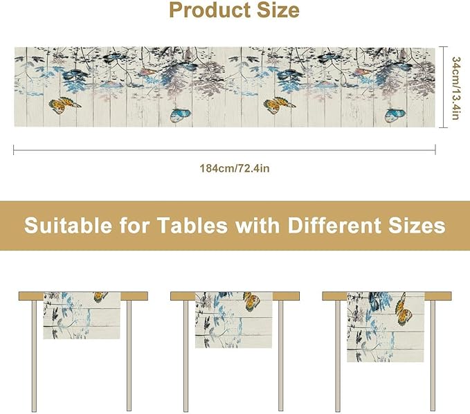 Nature Dandelion Table Runner,Rustic Floral Wood Plank Butterfly Girl Women Pattern Print Burlap Tablecloth for Hotel Indoors Outdoor Dining Room Kitchen Table Decor, 13x90in