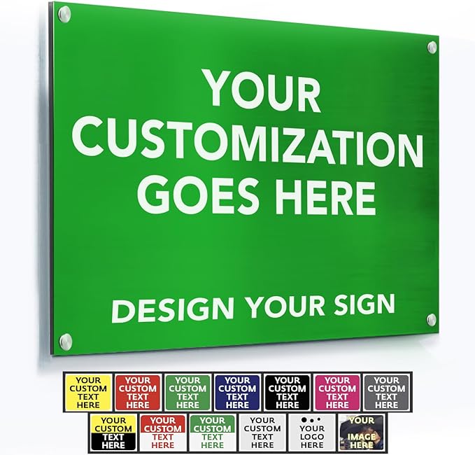 Custom Metal Signs, Personalized Aluminum, Customized Safety, Business Signs - Waterproof, White Aluminum (Green Background, 36x24 In)