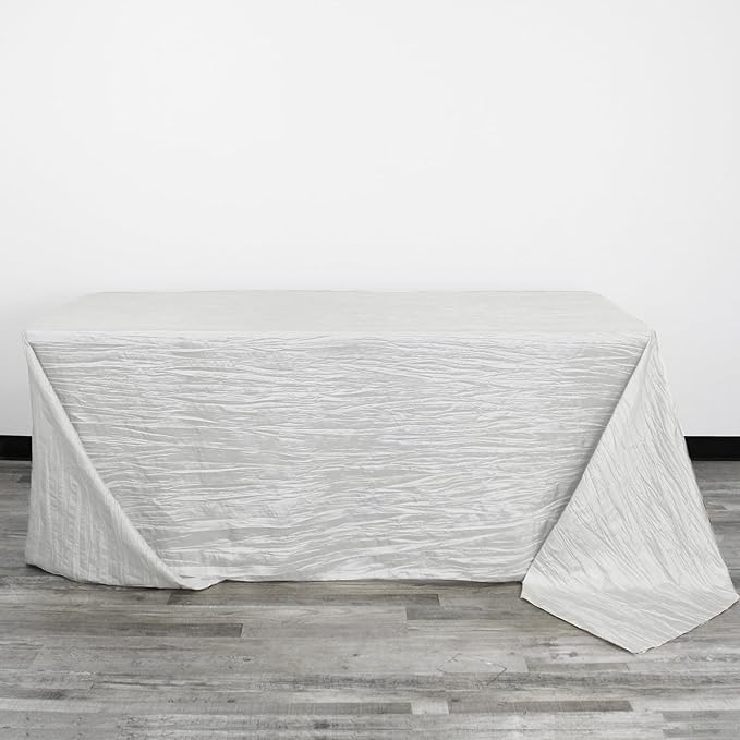 YOUR CHAIR COVERS - 90 x 132 Inch 6ft White Rectangular Crinkle Taffeta Tablecloth – Elegant Table Linen for Rectangular Tables, Weddings & Special Events