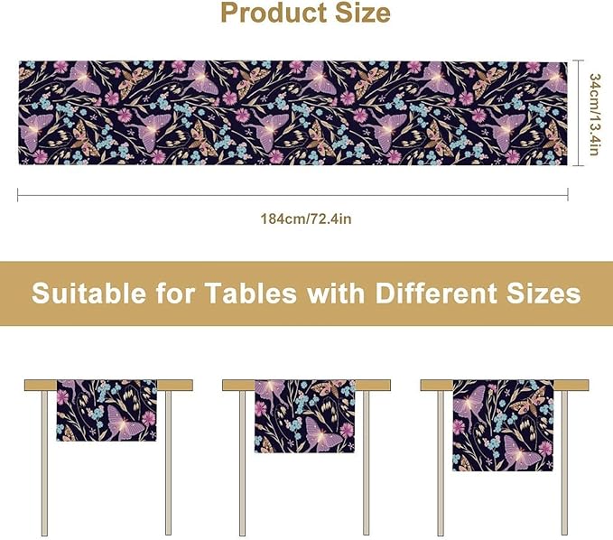 Moth Table Runner, Boho Aesthetic Moth Magic Table Runner for Home Kitchen Dining Party Indoor Outdoor Decoration 13x90 Inch