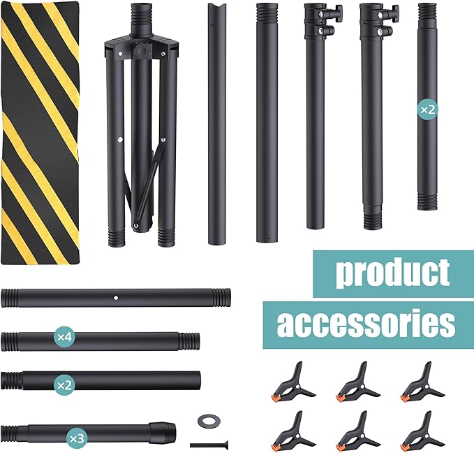 T-Shape Backdrop Stand 8x7.2FT, Height and Width Adjustable Background Stand for Parties,Green Screen Holder with 6 Spring Clamps