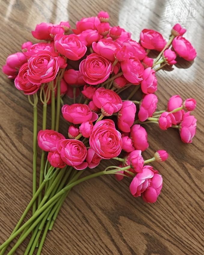 Letjolt Ranunculus Artificial Flower ROSEO Pink Silk Flowers Faux DIY Bouquet for Wedding Engagement Centerpieces Arrangements Bridal Shower Decorations Home Decor 18pcs