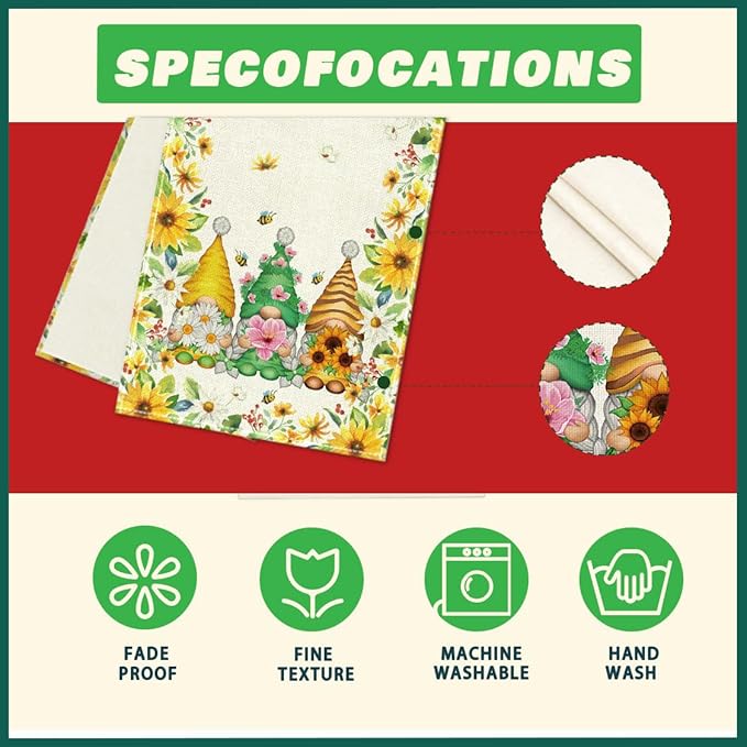 XCHI Yellow White Daisies Flowers Gnomes Spring Table Runner Burlap Table Decoration for Summer Seasonal Home Kitchen Dining Dinner Indoor Holiday Farmhouse Decor 13x72 Inch