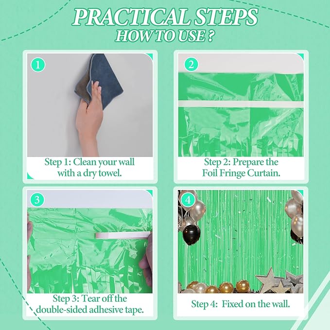 3 Pack Foil Fringe Backdrop - Pastel Light Green Shiny Tinsel Curtains for Party Decoration/Photo Booth Props - 3.3x8.2 FT Metallic Foil Backdrop for Birthday, Wedding, Graduation, Christmas