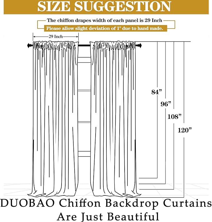 DUOBAO Rainbow Sheer Chiffon Wedding Arch Backdrop – 10ft Tall Fabric Arch for Ceremony,Elegant Event Decorations,Photo Booth, Birthday Party Decor –2 Panels, W29xL120
