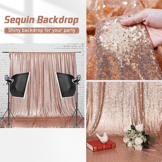 Eternal Beauty Sequin Backdrop Curtains, 2x8 Ft-2 Panels Rose Gold Back Drop for Shimmer Photography Party Wedding Birthday Decor