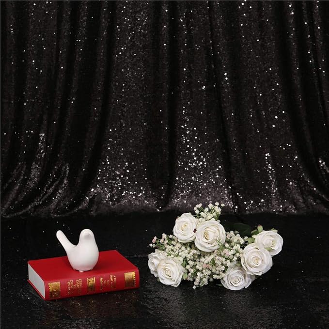 Eternal Beauty Black Sequin Backdrop, 4x7 Ft Halloween Glitter Background Curtains for Shimmer Photography Party Wedding Birthday Back Drop Decor
