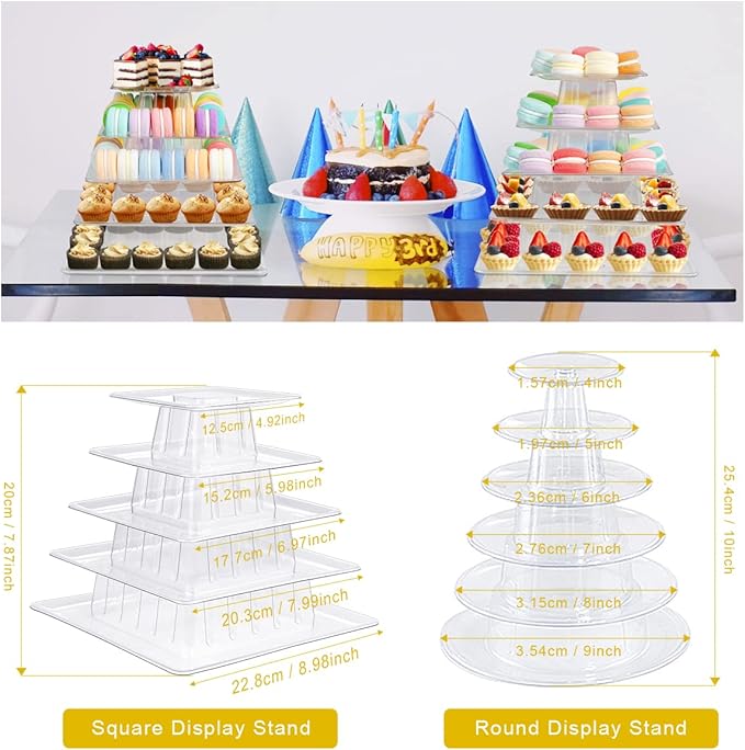 5 Tiers Square Macaron Tower Stand Cake Display Rack Cupcake Stand Desserts Display for Wedding Birthday Party Decor
