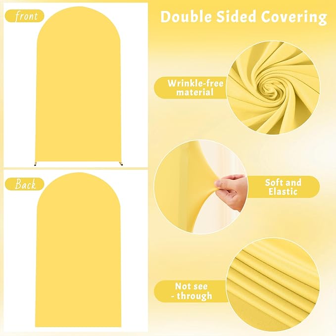 6FT Yellow Arch Backdrop Cover - Polyester Fitted Wedding Arch Stand Covers Round Top Chiara Arch Backdrop Cover for Birthday Party Banquet Photo Background Decoration