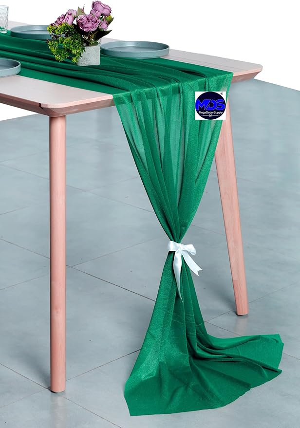 MDS Halloween Chiffon Table Runner - 25 Pack, 29 x 170 Inches, 14ft Each - Sheer Spooky Table Runners for Haunted House Parties, Trick-or-Treat Tables, Witchy Décor, Wedding & Events - Emerald Green