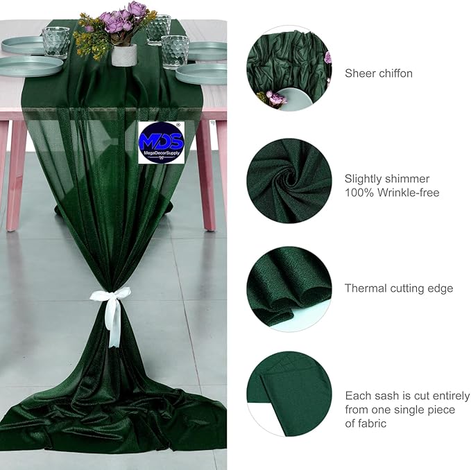 MDS Halloween Chiffon Table Runner - 15 Pack, 29 x 170 Inches, 14ft Each - Sheer Spooky Table Runners for Haunted House Parties, Trick-or-Treat Tables, Witchy Décor, Wedding & Events - Hunter Green