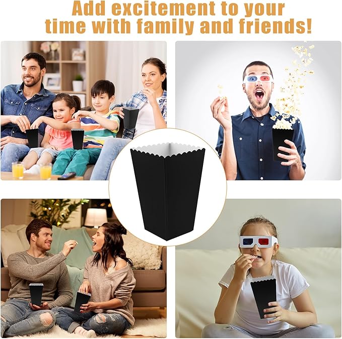 50 Pcs Popcorn Boxes Mini Paper Popcorn Box Cardboard Popcorn Container for Party Disposable Snack Candy Popcorn Bags Popcorn Holder for Movie Nights Birthday Wedding (Black)
