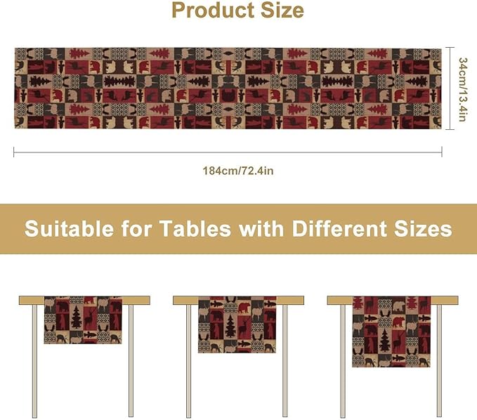 Retro Rustic Bear Table Runner, Wild Bear Cabin Pine Farmhouse Table Runner for Bedroom Kitchen Living Room Vintage Country Style Lodge 13x36 Inch
