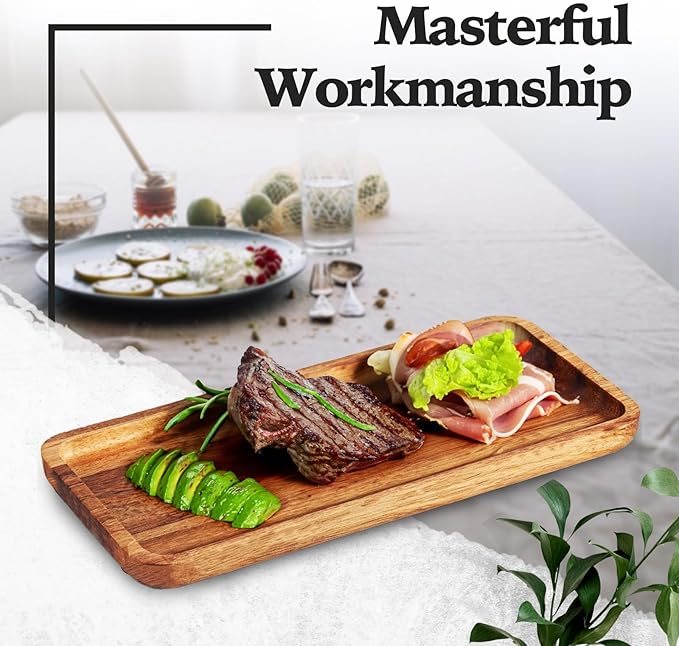 Versatile Acacia Wood Serving Trays - Set of 3 Elegant Platters for Home Decor and Hosting - Perfect for Cheese, Fruit, and Charcuterie Presentation (Large)