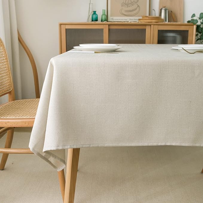 NLMUVW Linen Table Cloth for Square Tables, Rustic Textured Tablecloth Water Resistant Farmhouse Table Cover for Kitchen Dining Coffee, 48 x 48 Inch