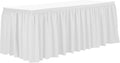 Ultimate Textile Pleat Polyester Fabric Table Skirt - Machine Washable Flame Resistant with Clips for Events, Weddings & Trade Shows, Cut & Sewn in Paterson, NJ - White, 7' Shirred Pleat