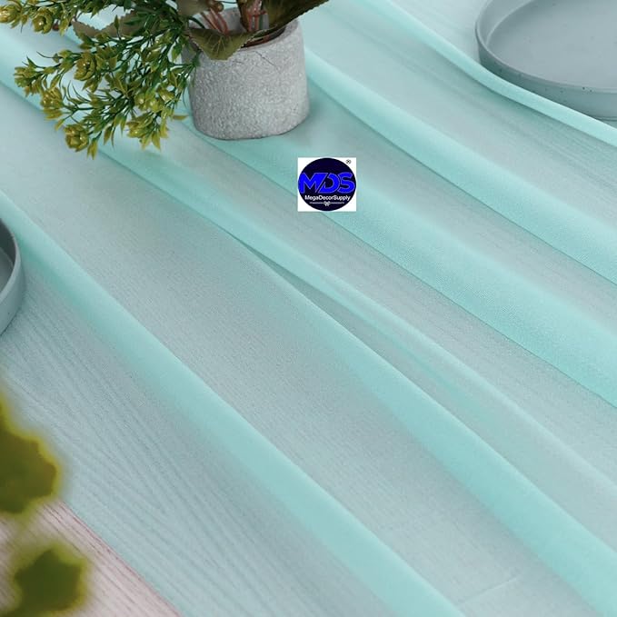MDS Halloween Chiffon Table Runner - 15 Pack, 29 x 170 Inches, 14ft Each - Sheer Spooky Table Runners for Haunted House Parties, Trick-or-Treat Tables, Witchy Décor, Wedding & Events - Teal