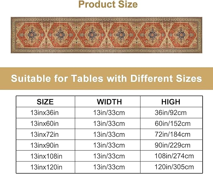 Vintage Boho Floral Table Runner, Rustic Country Farmhouse Orange Yellow Grey Retro Flower Pattern for Home Kitchen Table Decor Dining Coffee Room Party Decor 13x36in