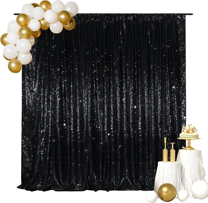 SquarePie Sequin Backdrop Less See Through Background for Wedding Halloween Party 7FT x 7FT Black