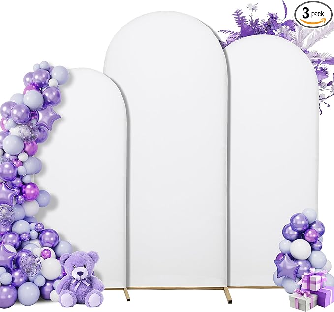 Wedding Arch Cover Spandex Arch Backdrop Cover (4FT,5FT,6FT) Set of 3 Arch Stand Cover Arch Covers Stretchy Backdrop for Wedding Birthday Party Decoration Baby Shower (White)