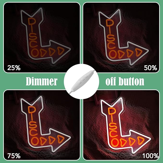 LED Disco Neon Sign Disco Guide Neon Light for Wall Decor Dimmable Led Disco Light Up Sign for DJ Music Bar Bedroom Party Music Concert Man Cave 16.5 * 12.6 IN