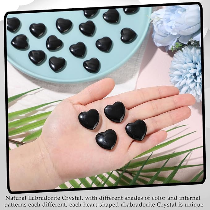 Gerrii 50 Pcs Heart Healing Stone Bulk Quartz Heart Inspirational Stones Gift for Women Love Pocket Polished Natural Energy Balancing Meditation 0.8 Inch(Black)