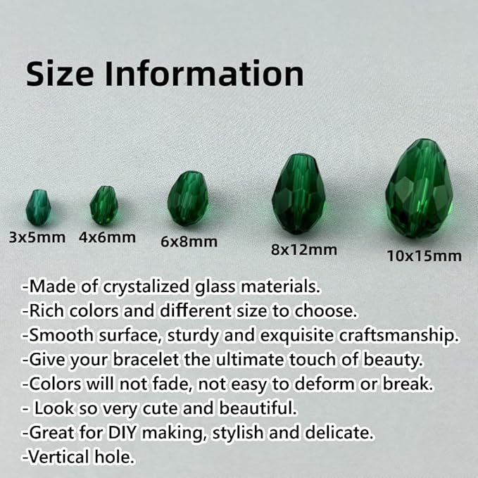 130pcs 6x8mm Teardrop Crystal Glass Beads for Jewelry Making, Faceted Vertical Hole Teardrop Glass Spacer Beads for Wind Chimes Bracelet Earring Necklace DIY Craft(Peacock Green)