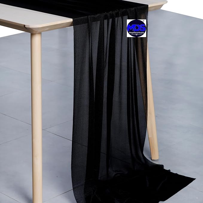 MDS 15 Pack 10ft Chiffon Table Runner 29 x 120 Inches Sheer Wedding Runner Romantic Rustic Table Runner for Wedding Decorations, Birthday Parties, Bridal Shower Party Arch Decor - Black