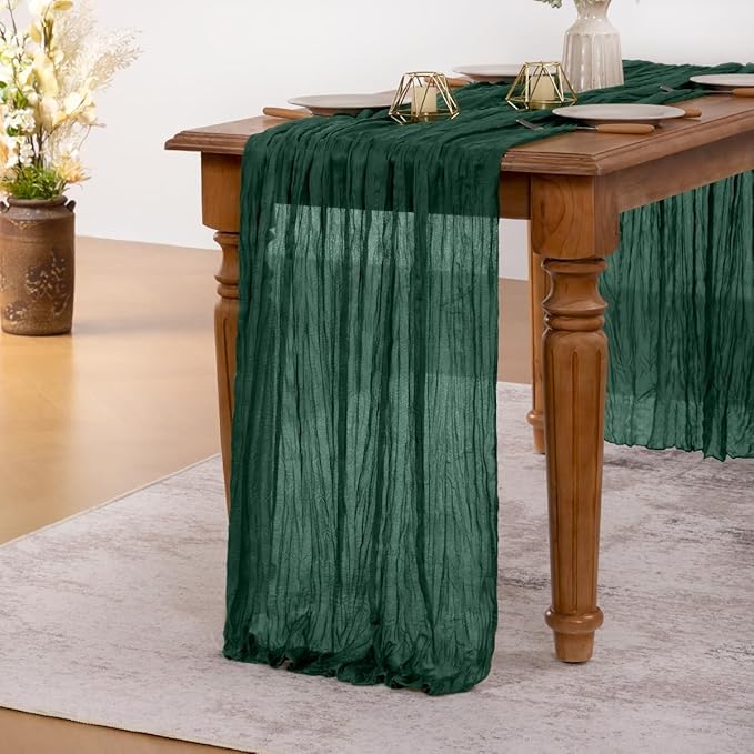MLMW 10 Pack Christmas Table Runner Cheesecloth Emerald Green Table Runner Boho Cheese Cloth Gauze 160 inch Rustic Table Runner 13.3ft for Party Wedding Baby Bridal Shower Birthday