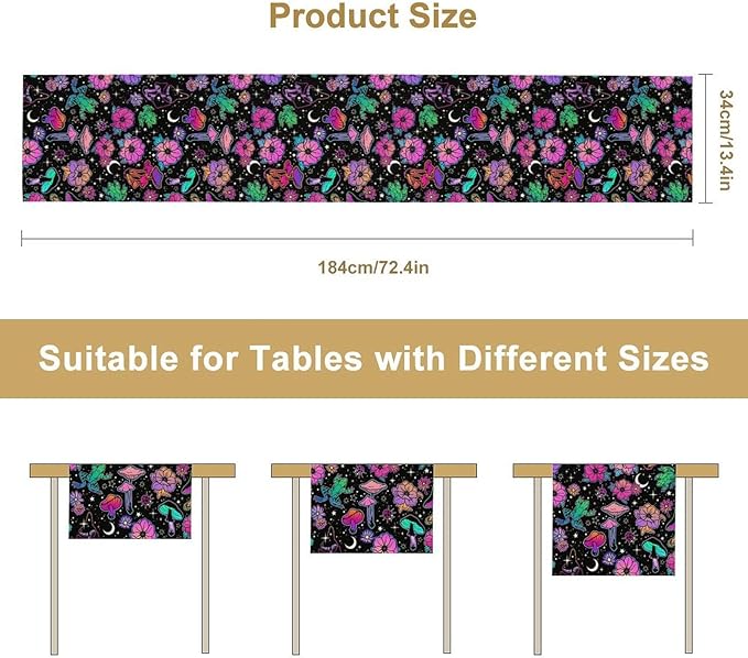 Gothic Star Moon Colorful Table Runner for Kitchen Living Room Home Party Boho Floral Table Runner 13x70 Inch