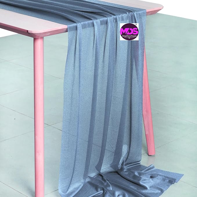MDS 10 Pack 10ft Chiffon Table Runner 29 x 120 Inches Sheer Wedding Runner Romantic Rustic Table Runner for Wedding Decorations, Birthday Parties, Bridal Shower Party Arch Decor - Dusty Blue