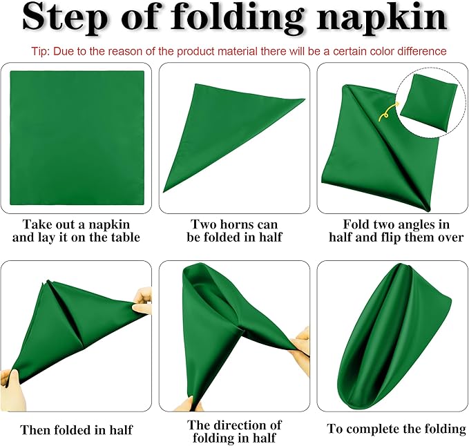 ANECO 12 Pieces Satin Napkins Soft Dinner Napkins Square Table Napkins 17 x 17 Inches for Restaurant Weddings Party Dinner Decoration(Forest Green)