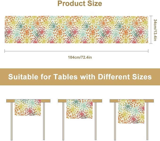 Mid Century Flower Table Runner, Colorful Geometric Abstract Chrysanthemum Vintage Farmhouse Decorations Orange Yellow Gray Table Runner for Kitchen Dining Holiday Party Decor, 13x70 Inch