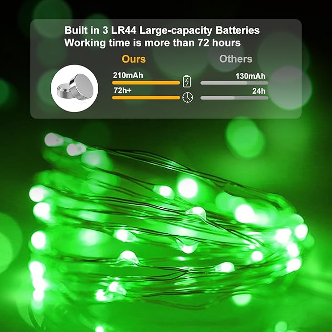pozzolanas 100 Pack Green Battery Operated String Lights - 7ft Waterproof Firefly Lights with 20 LEDs for Home, Mason Jar, Party, Wedding, Halloween, Christmas Decorations