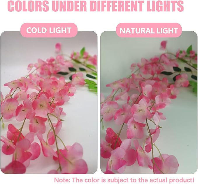 5 Pack Dark Pink Wisteria Hanging Flowers, 3.44 Ft Fake Hanging Flowers, Artificial Wisteria Garland Vines for Wedding Room Backdrop Outdoor Patio Garden Decoration