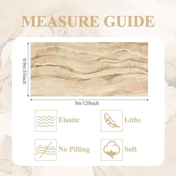 Asee'm Cheesecloth Table Runner 120 Inches Long Sand Boho Gauze Cheese Cloth Runner 10FT Rustic Sheer Fall Table Runners for Thanksgiving Wedding Party Baby Shower Decoration