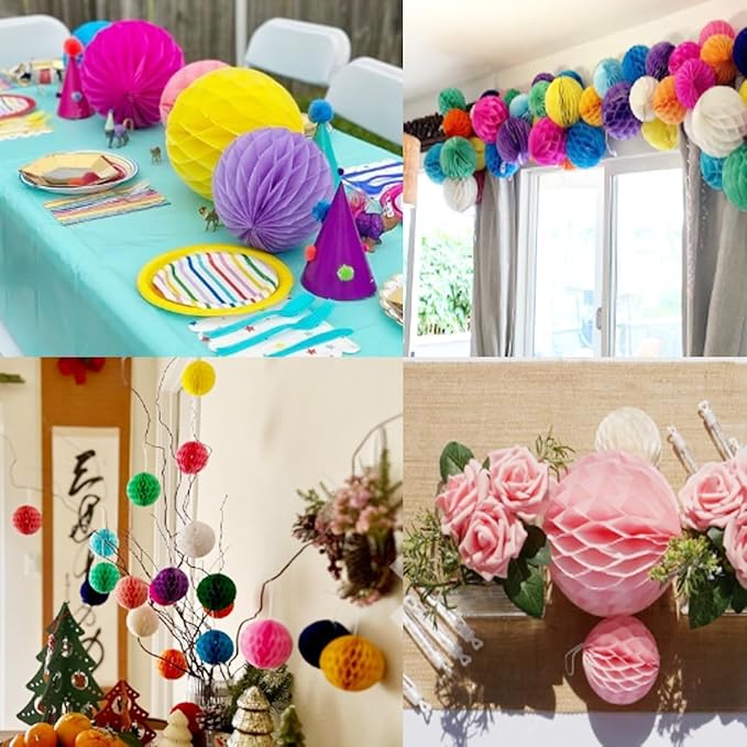 20pcs 3inch Honeycomb Flower Balls Party Honeycomb Balls Decoration Paper Flower Balls Tissue Paper Flower Ball Pom Poms Ball for Birthday Wedding Home Decor (3inch, Hot Pink)