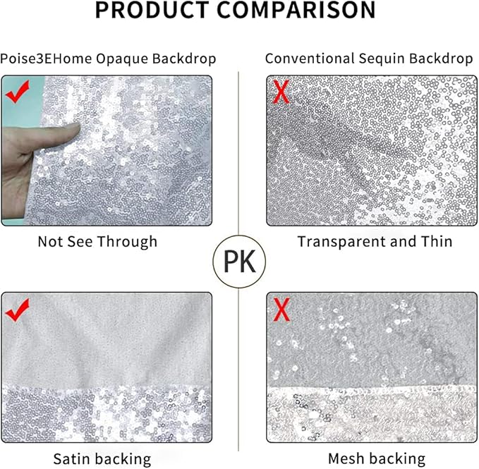 Poise3EHome 6Ft x 6Ft Silver Sequin Backdrop Curtain, Glitter Thick Satin Background Drapes, Sparkly Opaque Photography Curtain, Sequence Xmas Thanksgiving Backdrop for Wedding Party Decor