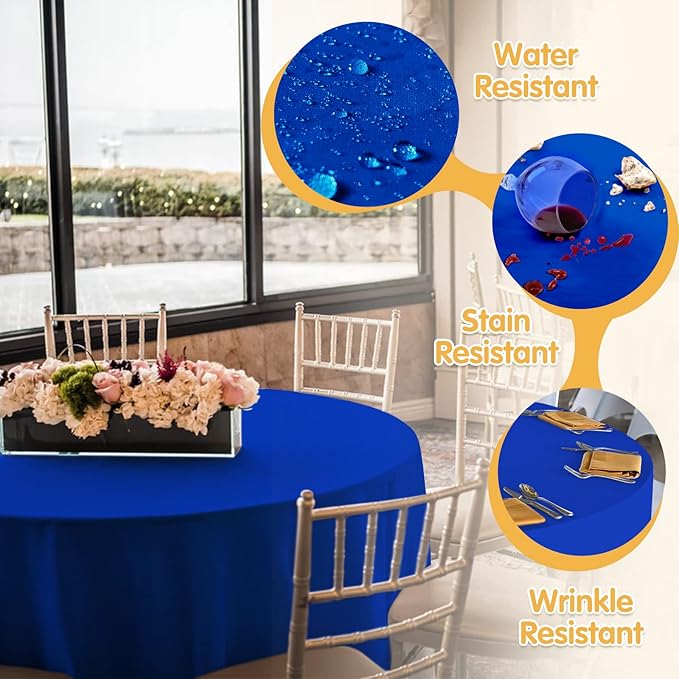 BRILLMAX 4 Pack Royal Blue Round Tablecloths 132 Inch - Circle Bulk Linen Polyester Fabric Washable Table Cloth Cover for Wedding Reception Banquet Birthday Party Buffet Restaurant