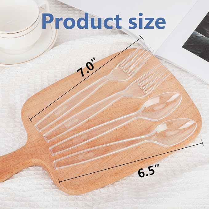 100 Count Plastic Silverware Heavy Duty -50 Forks, 50 Spoons, BPA-Free, Heat Resistant, Disposable Plastic Utensils Set, Plastic Cutlery Set, Plasticware Suitable for Party Everyday Use