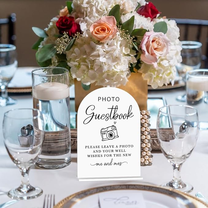 Acrylic Wedding Sign Photo Guestbook Sign for Wedding Wedding Signs for Ceremony Modern Calligraphy Arch Acrylic Table Top Sign for Wedding Reception and Event Party Table(white）
