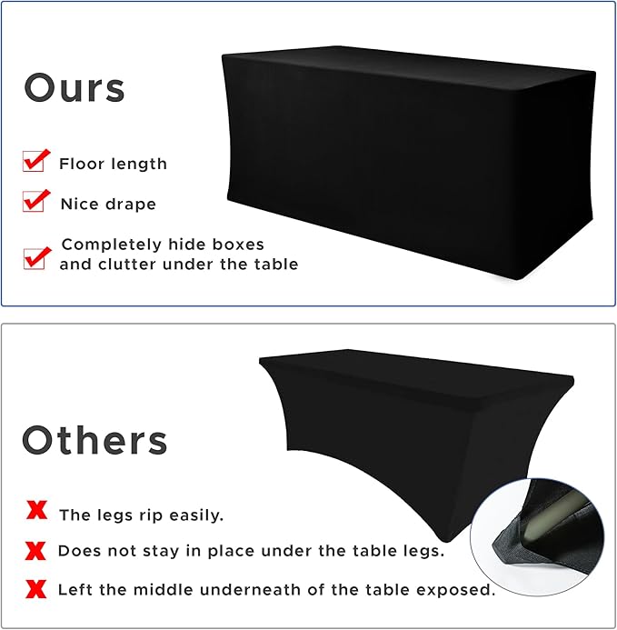 Nasitos 2 Pack Black Modern Rectangular Spandex & Polyester Blend Tablecloths, 48x24 Inch, Stain & Wrinkle Resistant, Fits 4-8ft Tables, Ideal for Weddings, Banquets, Parties