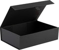 Hard Black Gift Box With Magnetic Closure Lid 10.5"x7"x3" Pack Of 2 Black Ribbed Rectangle Favor Boxes With Black Ribbed Finish For Wedding, Bridesmaid Groomsman Proposal, Clothing (2 Boxes)