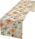 Floral Fall Table Runner, Rustic Watercolor Orange Flowers Seasonal Summer Autumn Table Runner for Kitchen Dinning Table Runner Decor Home Wedding Party Holiday, 13x60 Inch