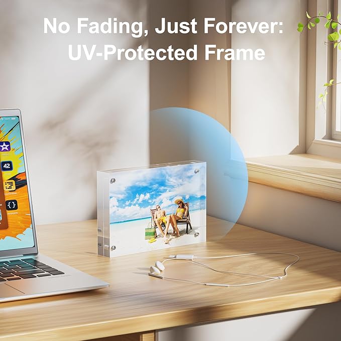 2 Pack 5x7 Acrylic Picture Frames - 20% Thicker Double Sided Magnetic Frame with UV Protection - Freestanding Clear Frameless Display for Tabletops - Modern Photo Frame Set for Home & Office Decor