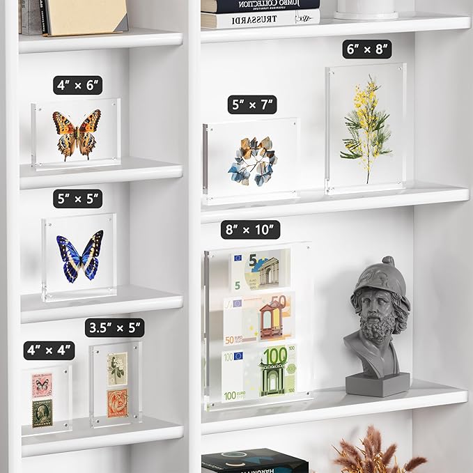 4x4 Acrylic Picture Frame 5 Pack, Clear Freestanding Double Sided Frameless Magnetic Photo Frames, Desktop Display Decor Gift