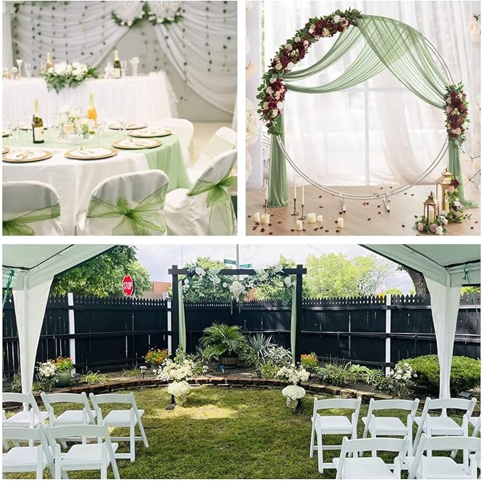 Sage Arch Drapes for Wedding Arch Draping Fabric Sheer Backdrop Curtain for Ceremony Bridal Party Decor 19Ft Length x 28" Width 6 Panels