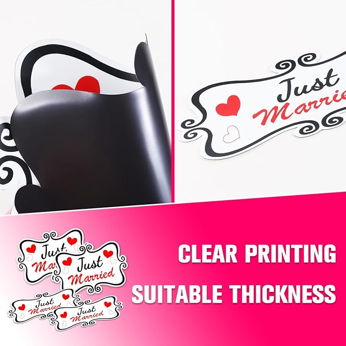 Just Married Car Magnet Set, Marry Me Magnetic Sign for Car Wedding Decoration White 4 PCS(2 Large 12 * 8 in + 2 Small 12 * 4 in)
